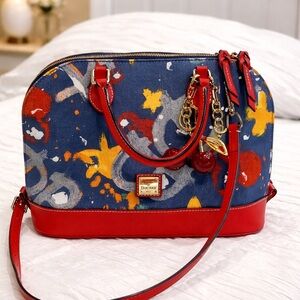 Dooney & Bourke purse Zip Zip Satchel Bag graffiti navy blue pattern shoulder